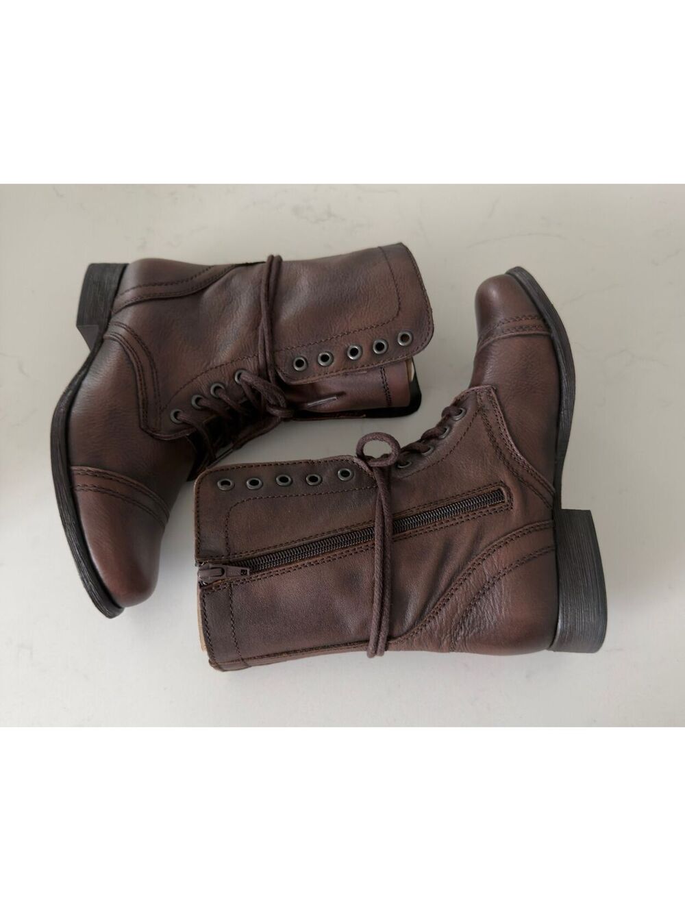 Steve Madden Brown Leather Troopa Lace-up Combat Boots Women Size 7.5